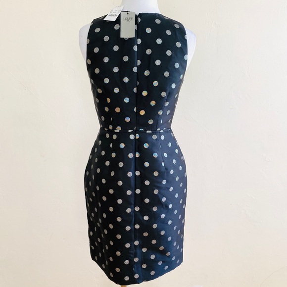 J.Crew Dress Black Silver Metallic Jacquard Polka Dot Sleeveless Sz 0 Petite NWT - Picture 4 of 13